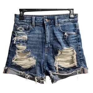 American Eagle Distressed Stretch Mom Shorts Dark Wash size 2‎